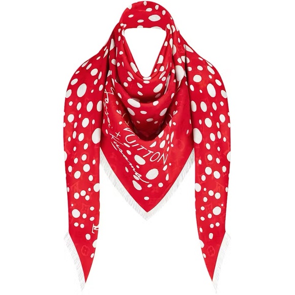 FINAL SALE🍒LOUIS VUITTON x yayoi kusama infinity dots shawl red white scarf/wrap - Picture 1 of 16